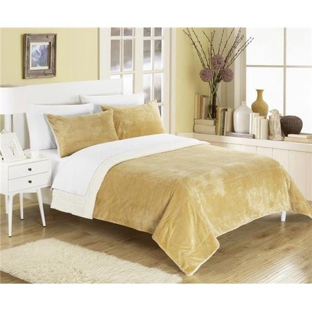 CHIC HOME Chic Home SB1568-US 3 Piece Eve Microplush Mink-Like Super Soft Sherpa Lined Queen Comforter Set with Contrast Stitching Detail; Camel SB1568-US